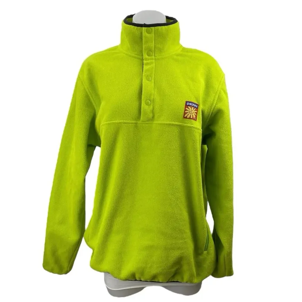 OnlyNY Women's Green Turtleneck Half Snap Fleece Long Sleeve Sweater Top Size M